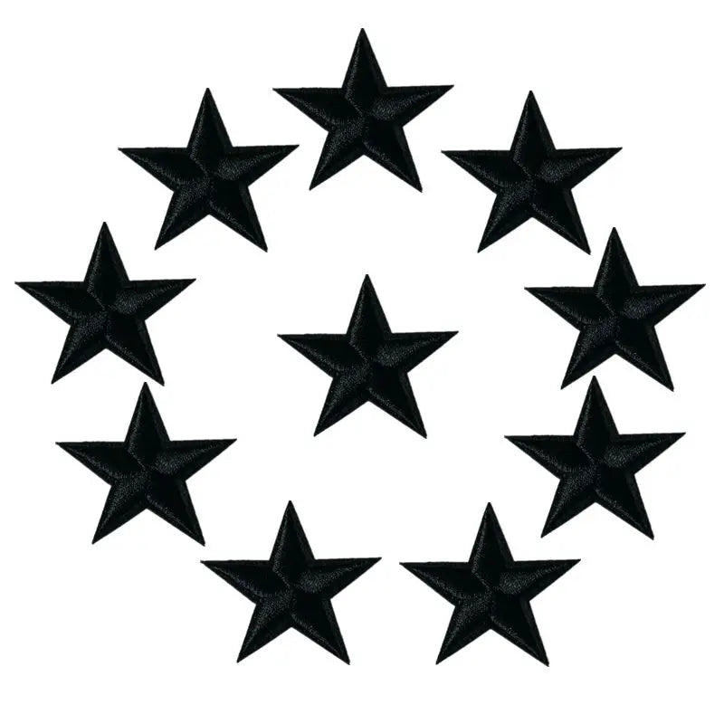 10pcs Star Embroidered Iron-On Patches – Gold Silver Red Blue Pink DIY Applique Badges for Clothes & Craft Decoration