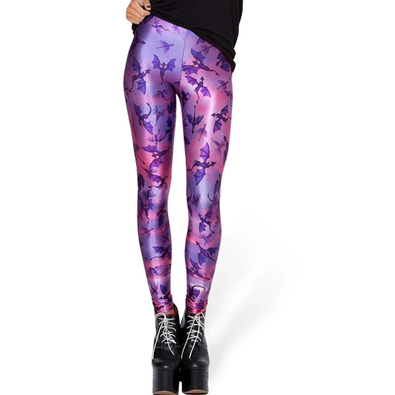 Women Summer Cartoon Print Leggings – Mermaid Galaxy Animal Donald Duck High Waist Stretch Slim Fit Milk Silk Pants L-1467