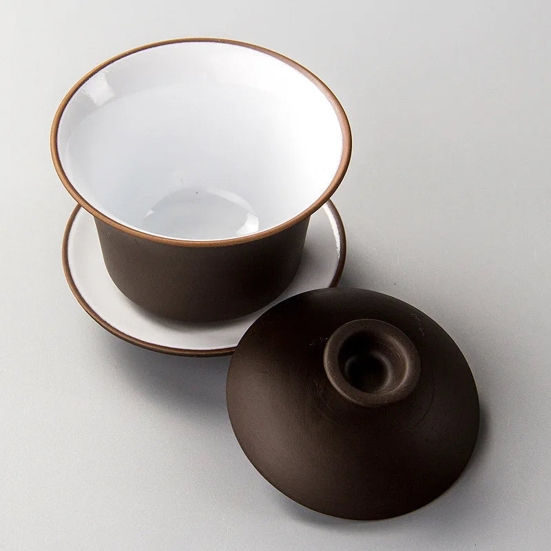 Purple Clay Gaiwan Tea Set - Elegant Teaware Lidded Bowl Cup and Saucer for Traditional Tea Brewing