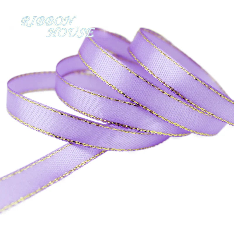25 Yards 10mm Satin Ribbon with White & Gold Edge - High-Quality Gift Packaging Ribbon