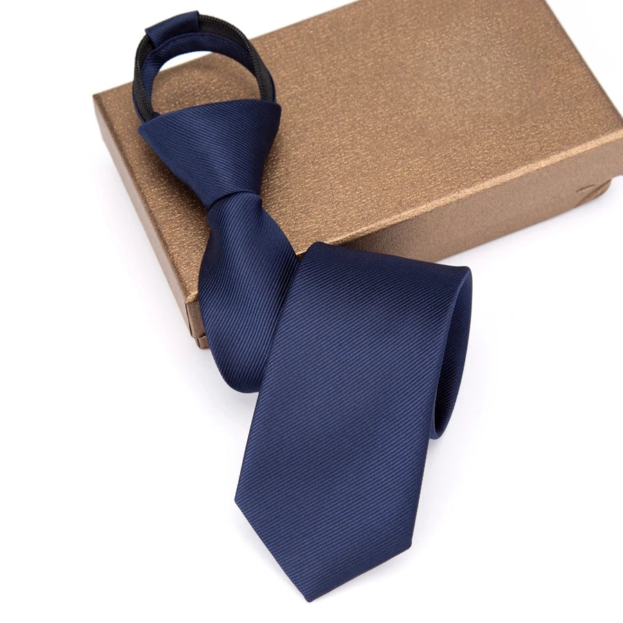 Men’s Zipper Necktie – 6cm Solid Lazy Tie for Business, Wedding & Fashion Accessories
