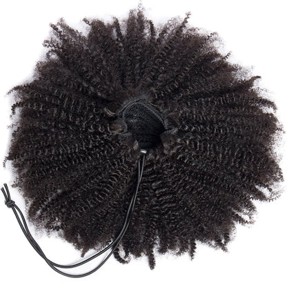 Alibele Mongolian Afro Kinky Curly Drawstring Ponytail – 4B/4C Remy Human Hair Extensions 10-28 Inch Clip-In