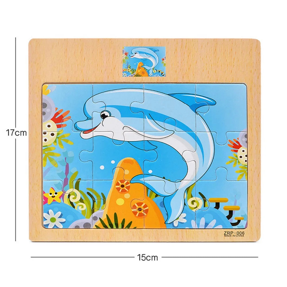 Hot Sale 9/12-Piece Wooden Puzzle Set — Cartoon Vehicles & Animals Educational Learning Toys for Kids, Perfect Gift