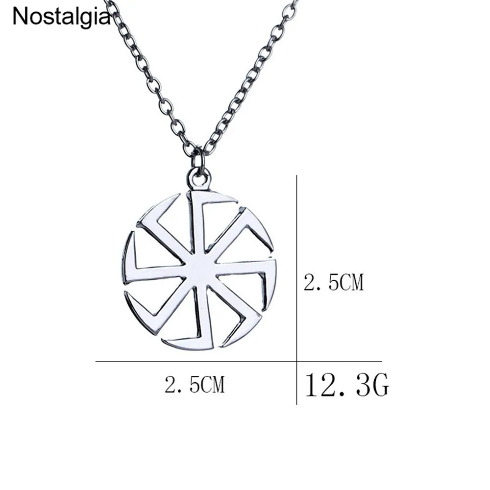 Nostalgia Slavic Kolovrat Pendant Necklace – Pagan Wicca Russian Wheel Amulet Talisman Jewelry