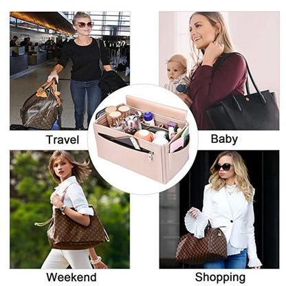 Makeup Organizer Handbag Insert: Felt Cloth Travel Inner Purse Bag - Portable Cosmetic Bags for Speedy, Neverfull