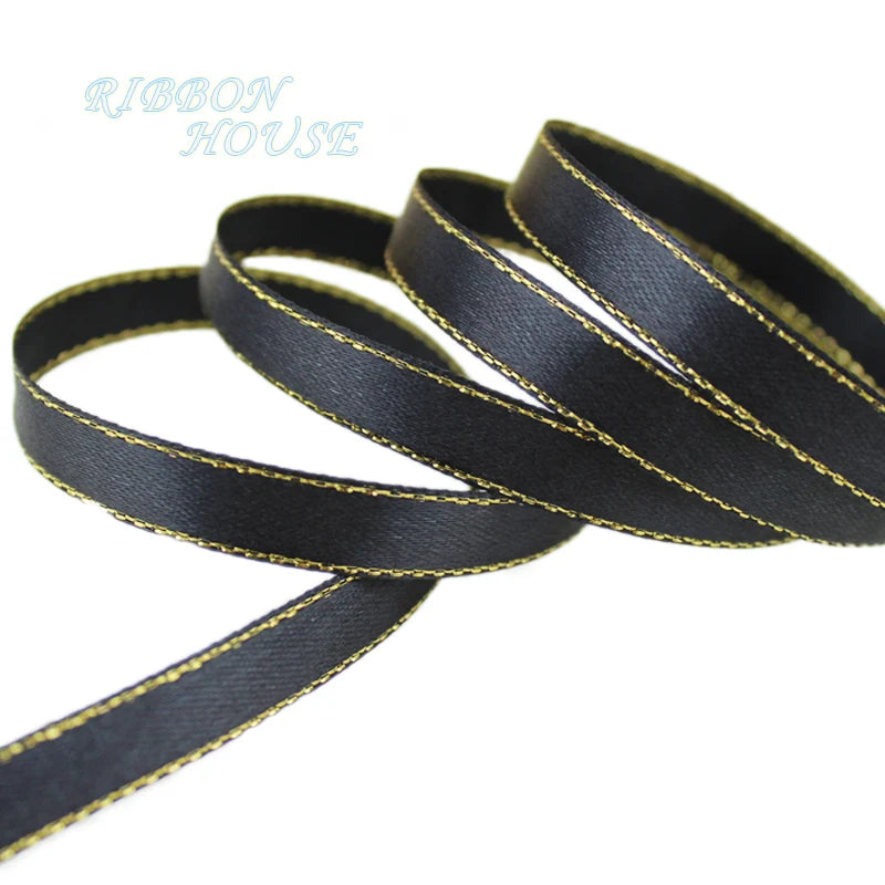 25 Yards 10mm Satin Ribbon with White & Gold Edge - High-Quality Gift Packaging Ribbon