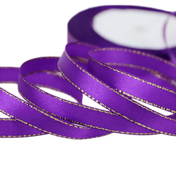 25 Yards 10mm Satin Ribbon with White & Gold Edge - High-Quality Gift Packaging Ribbon