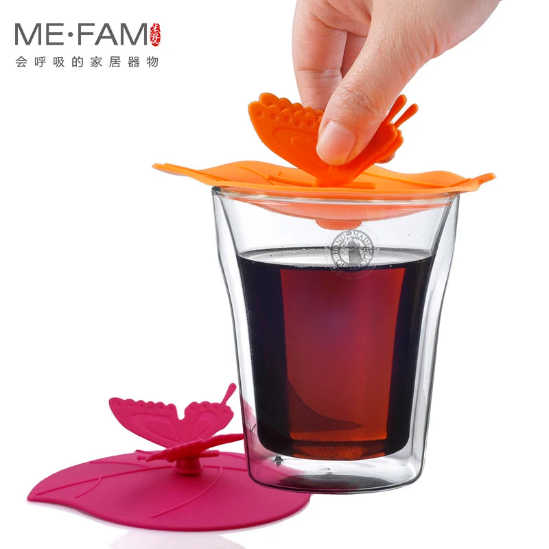 ME.FAM Fashionable 3D Butterfly & Leaves Silicone Cup Cover - 10.5 cm Dustproof Seal Lid for Glass, Ceramic, and Plastic Mugs