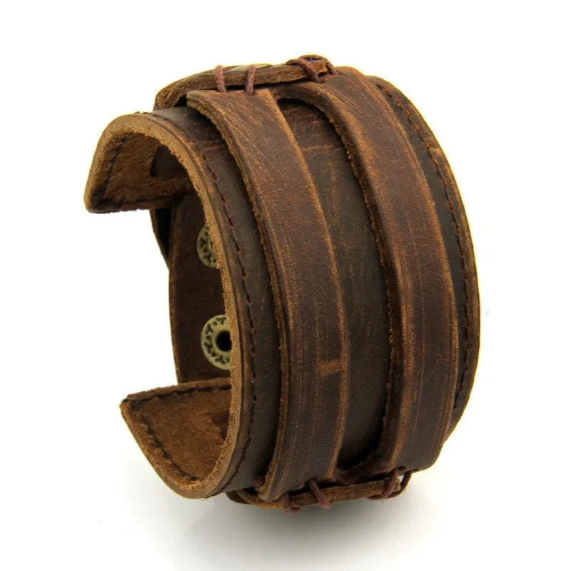 Modyle Vintage Punk Retro Multilayer Leather Bracelet – Handmade Braided Rope Wrap Bangle for Men