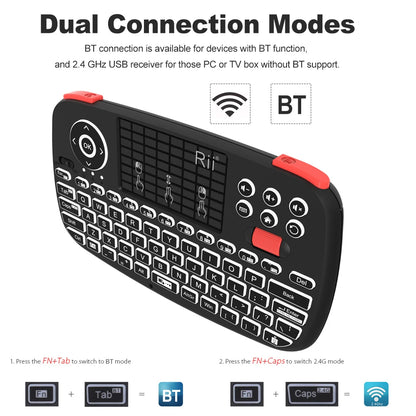 Rii i4 Mini BT Wireless Keyboard with Touchpad - 2.4GHz Backlit Mouse Remote for Windows, Android TV Box, and Smart TV