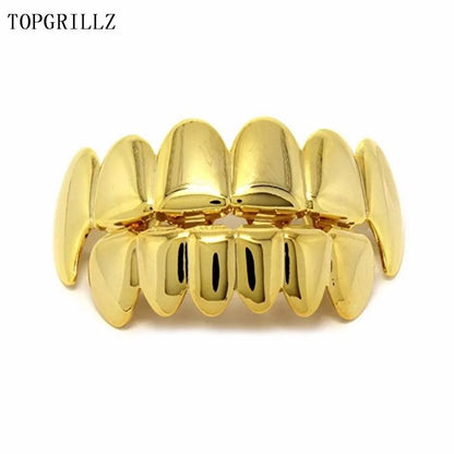 TOPGRILLZ Rose Gold Hip Hop Teeth Grillz Set - Top & Bottom Plated Tooth Caps for Party, Christmas & Costume Style