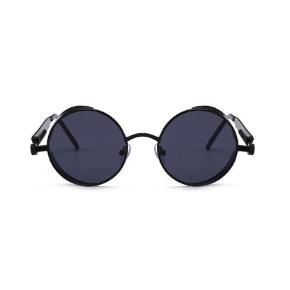 VIVIBEE Vintage Steampunk Red Sunglasses — 2025 Round Punk Alloy Metal Retro Goggles for Men & Women, Gothic Style Shades
