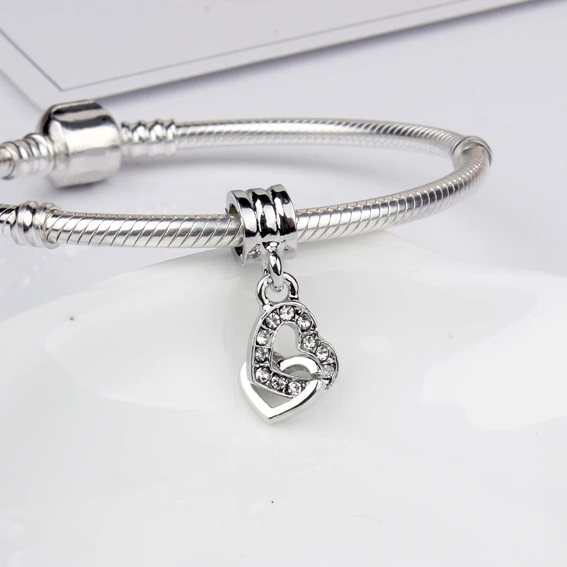 Original Alloy Bead Family Love Heart Pendant Charm - Mom & Dad DIY Jewelry for Pan Bracelets & Necklaces