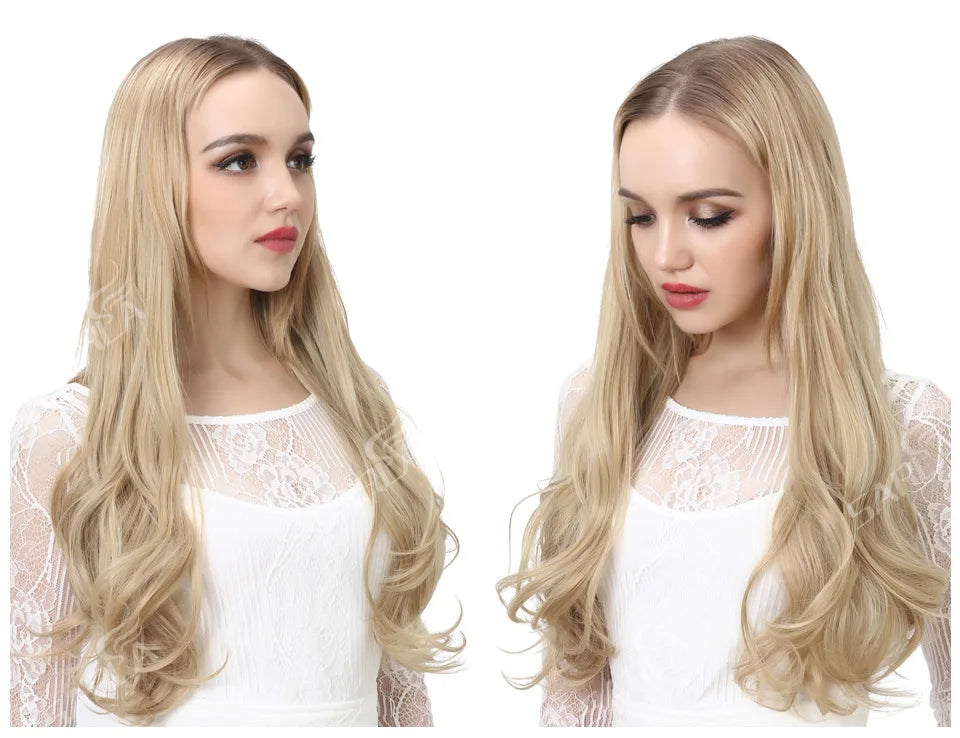 Synthetic U-Part Clip-in Hair Extensions – Long, Straight, Thick Blonde Hairpieces (16, 20, 24 Inch)