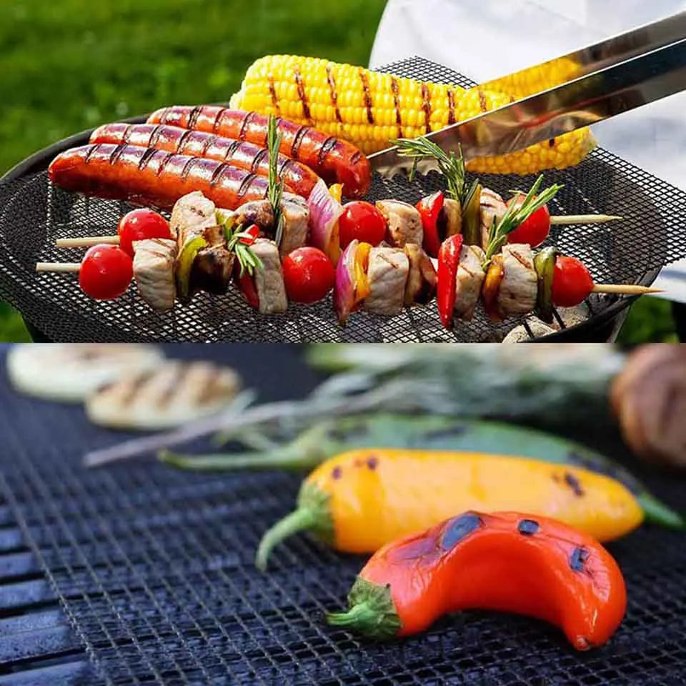 3-Pack Non-Stick Perforated BBQ Grill Mesh Mats — Reusable Heat-Resistant Oven & Baking Sheets for Outdoor Grilling