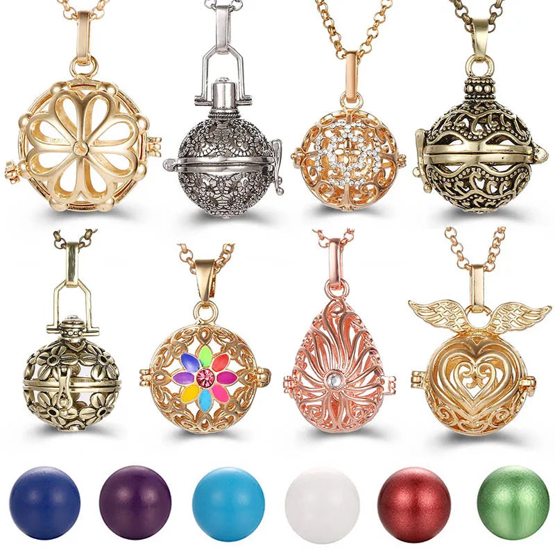 Mexico Music Ball Hollow Zircon Pendant Necklace – Vintage Perfume Aromatherapy Locket for Women