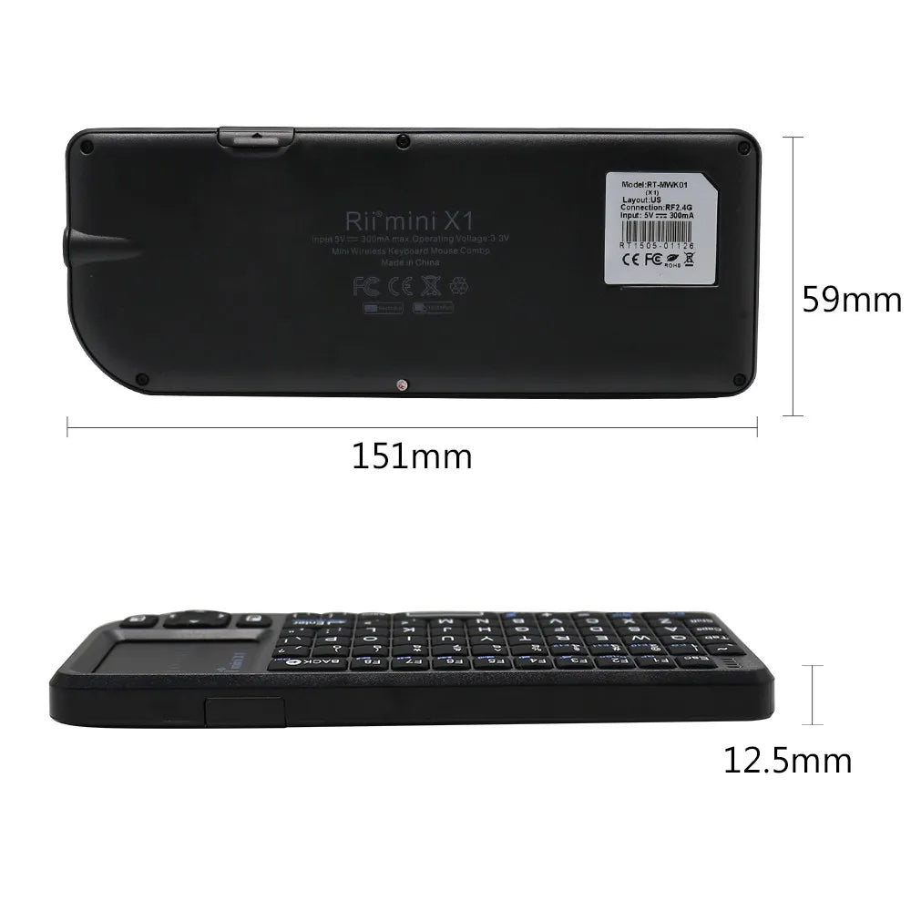 Rii X1 2.4GHz Mini Wireless Keyboard with TouchPad – English/ES/FR Layout for Android TV Box, PC & Laptop