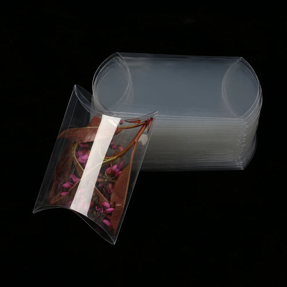 50pcs Pillow-Shaped Candy Boxes – Clear PVC Sweet Gift Packaging for Wedding Party Favors