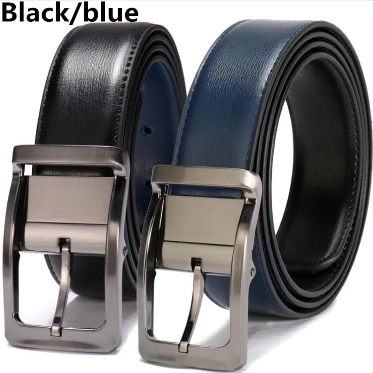 Men’s Genuine Leather Reversible Belt – 2-in-1 Rotated Buckle for Big & Tall Sizes