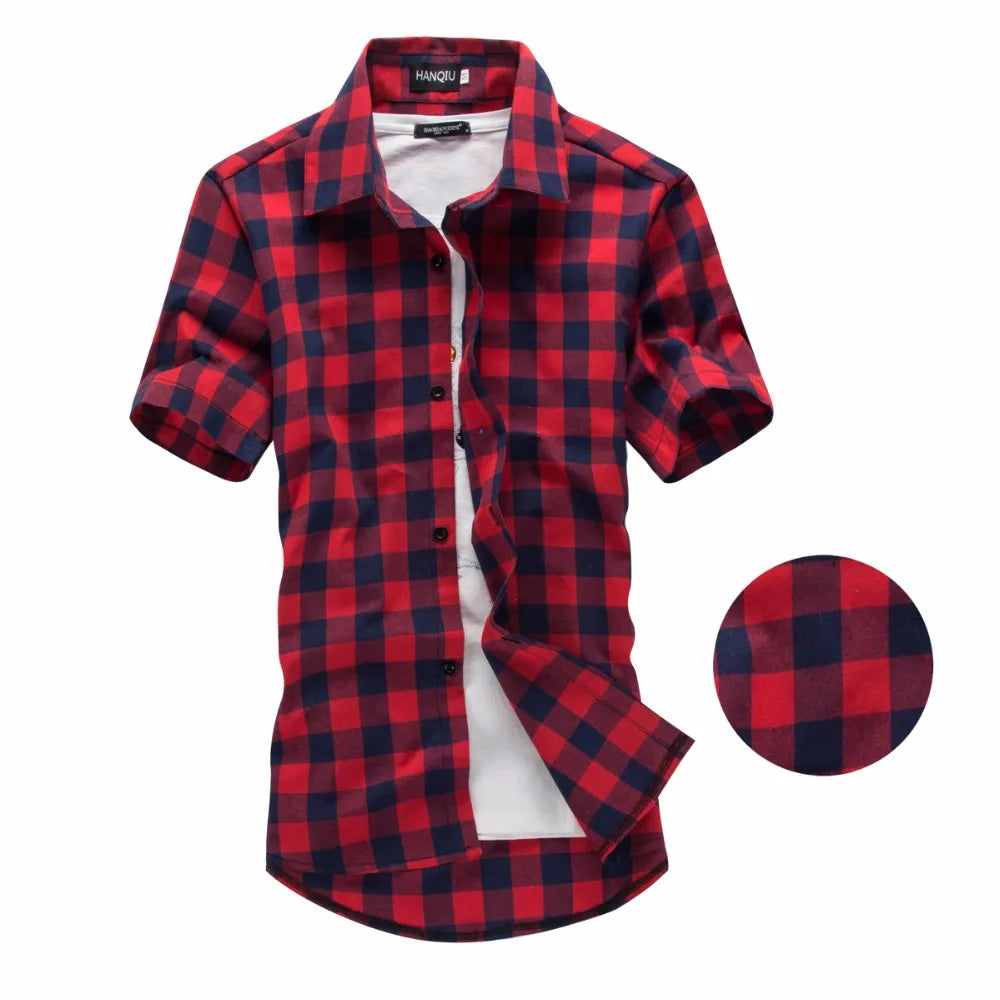 Men’s Red & Black Plaid Shirt - 2026 Summer Short Sleeve Checkered Casual Fashion Top