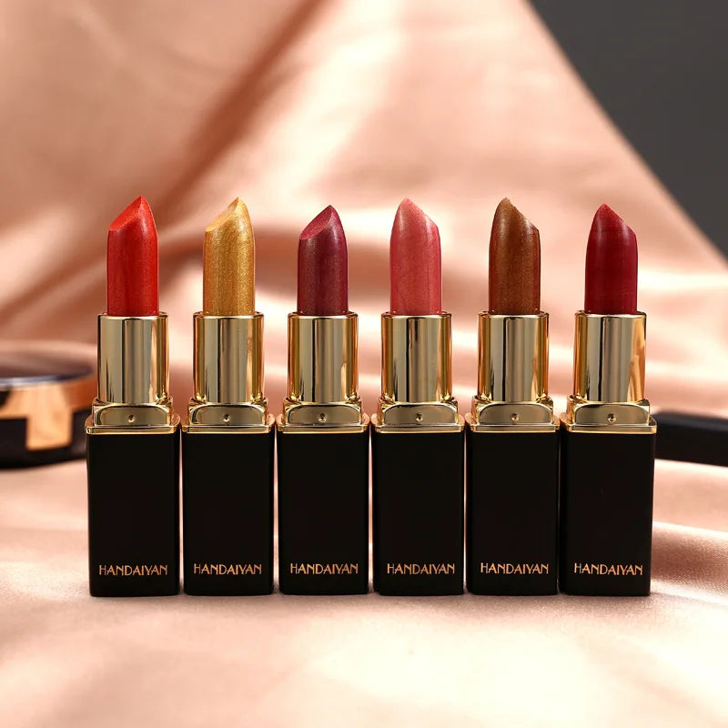 Professional Brand Lipstick – Waterproof, Long-Lasting Nude Pink & Mermaid Shimmer, Luxury Makeup Cosmetic