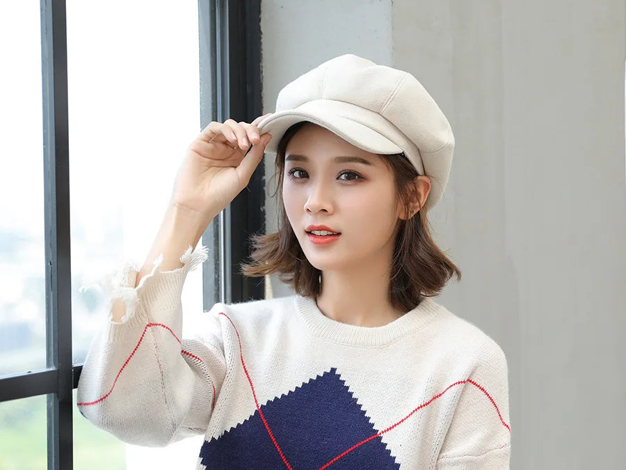 Autumn & Winter Wool Hats for Women – Solid Plain Octagonal Newsboy Cap & Casual Beret for Men & Ladies