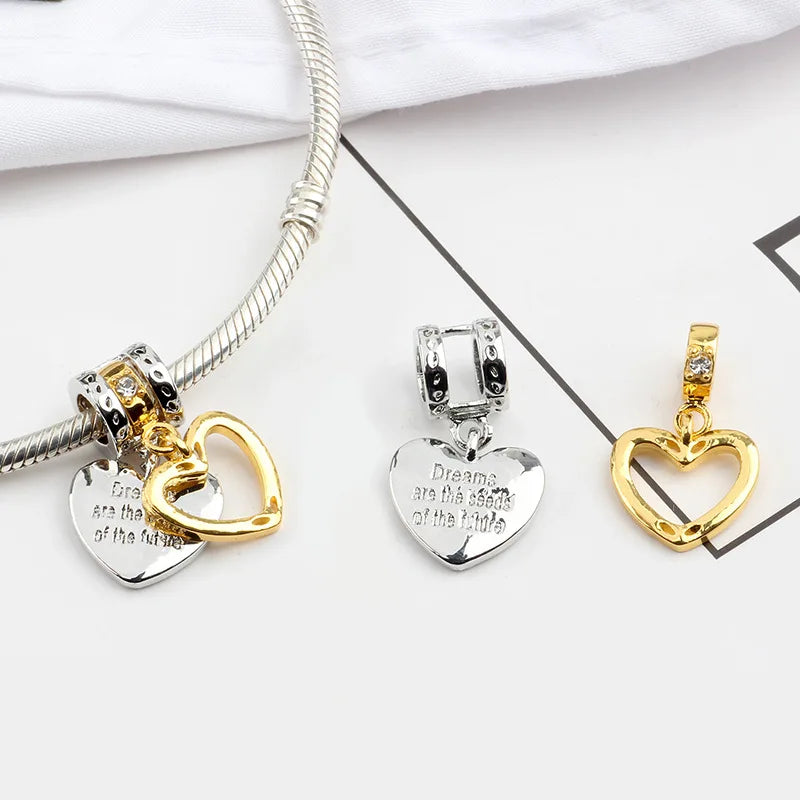 Original Alloy Bead Family Love Heart Pendant Charm - Mom & Dad DIY Jewelry for Pan Bracelets & Necklaces