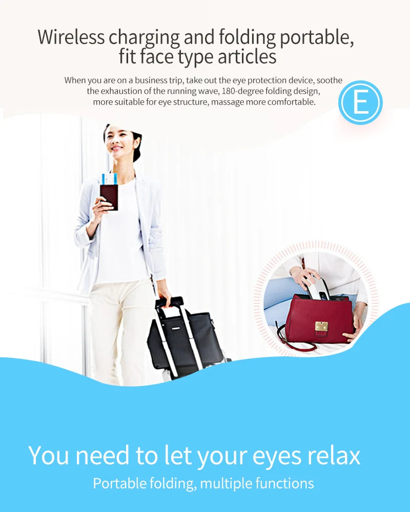 Eye Massage Instrument - Vibration, Airbag Pressure & Hot Compress Eye Massager with Bluetooth Music, Foldable for Fatigue Relief