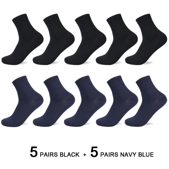 10 Pairs Men’s Bamboo Fiber Compression Socks – Long Black Business Casual Dress Socks, Breathable Autumn Wear, Plus Size 42–45 Gift Pack