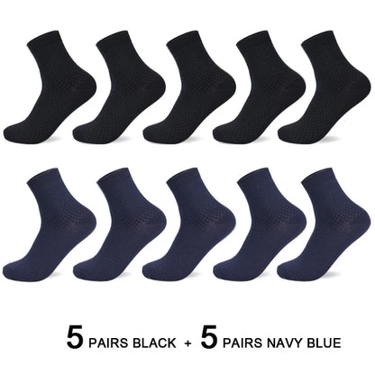 10 Pairs Men’s Bamboo Fiber Compression Socks – Long Black Business Casual Dress Socks, Breathable Autumn Wear, Plus Size 42–45 Gift Pack