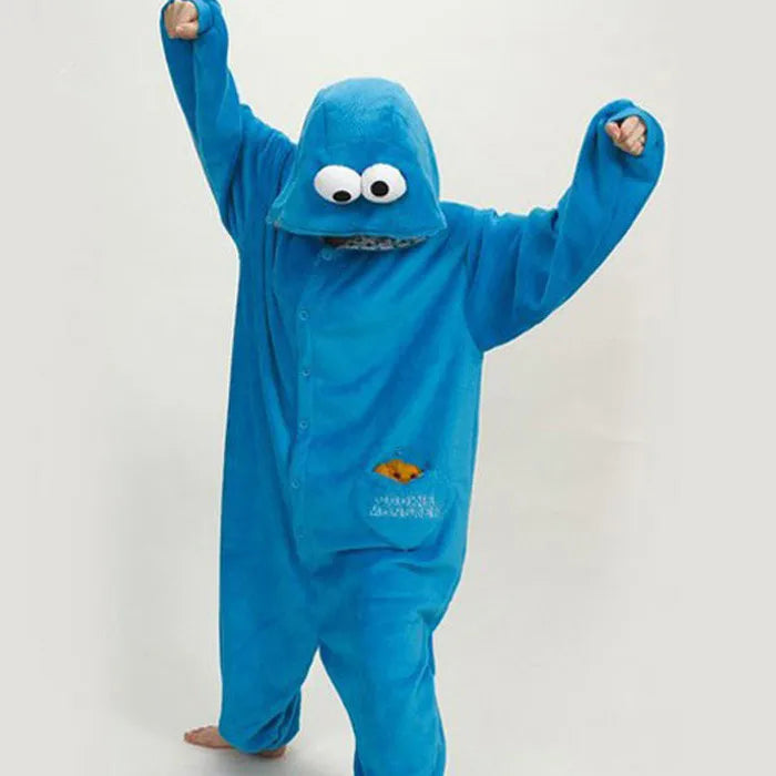 Cookie Monster & Elmo Kigurumi Pajamas - Adult Flannel Cosplay Onesie Costume for Men & Women