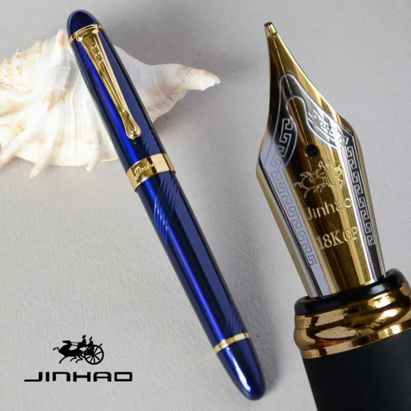 IRAURITA JINHAO X450 Fountain Pen – Dark Green & Golden, 18KGP 0.7mm Broad Nib, Full Metal, 21 Colors with Ink