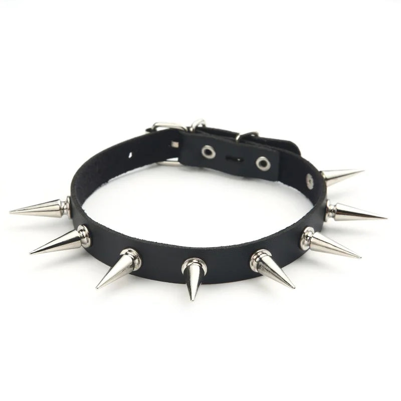 Black Spike Choker Necklace – Rivet Studded Punk Rock Faux Leather Goth Collar for Women & Girls, Harajuku Costume Jewelry