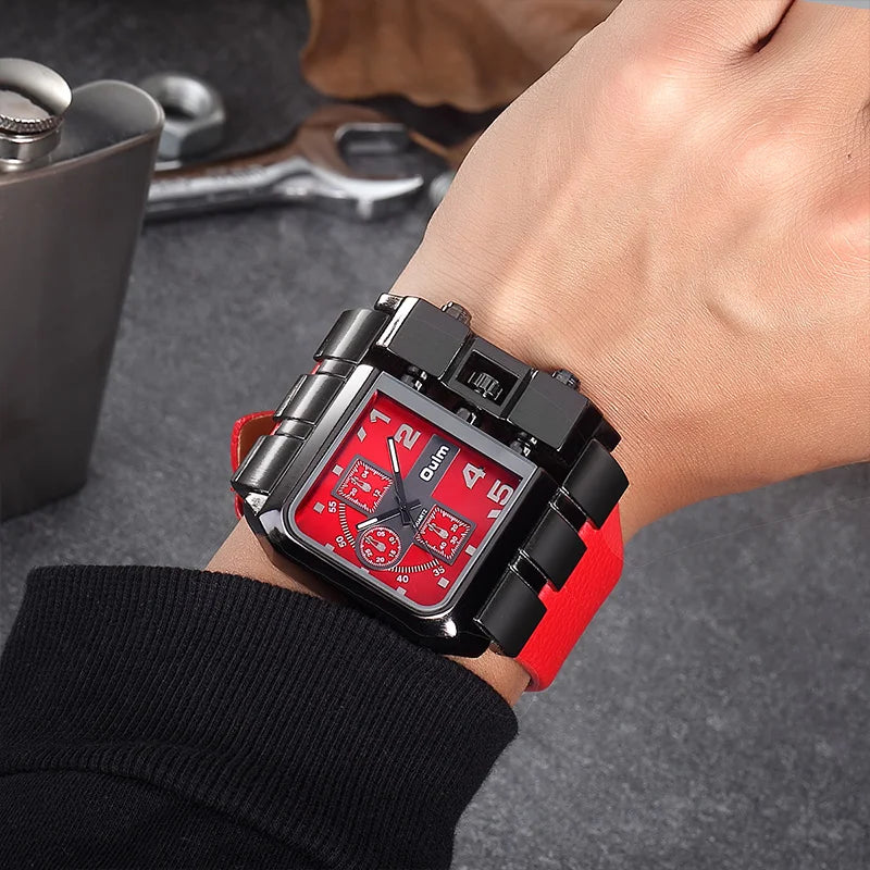 Oulm 3364 Men’s Square Watch — Large Dial Casual Leather Strap Quartz Sport Wristwatch