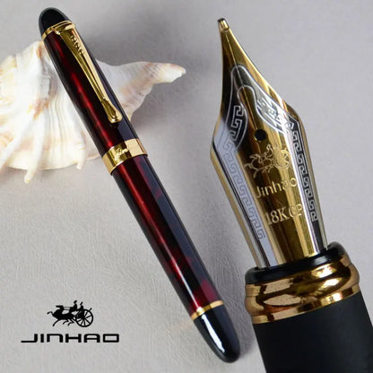 IRAURITA JINHAO X450 Fountain Pen – Dark Green & Golden, 18KGP 0.7mm Broad Nib, Full Metal, 21 Colors with Ink