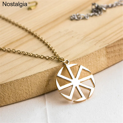 Nostalgia Slavic Kolovrat Pendant Necklace – Pagan Wicca Russian Wheel Amulet Talisman Jewelry