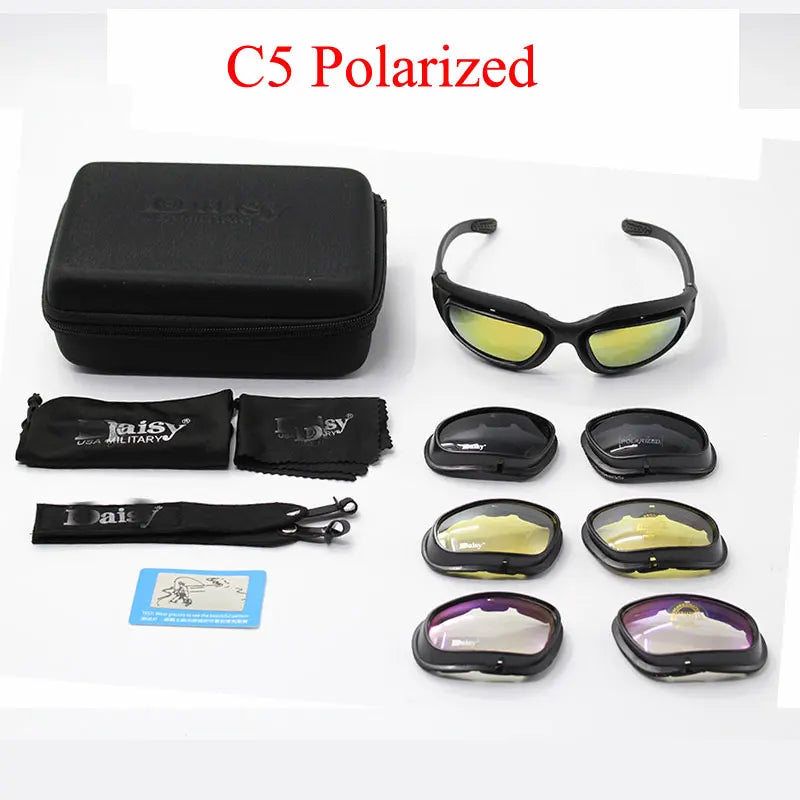 Daisy C5 Army Goggles Desert Storm - 4 Lens Polarized Hunting Sunglasses with UVA/UVB Protection for Outdoor Sports and Motorcycle Riding