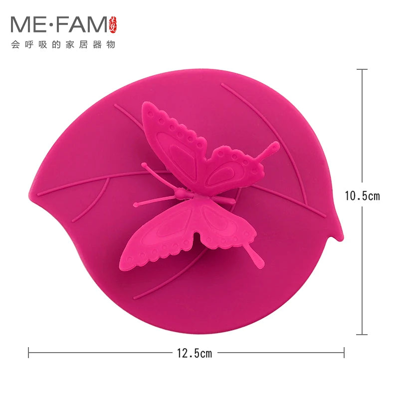 ME.FAM Fashionable 3D Butterfly & Leaves Silicone Cup Cover - 10.5 cm Dustproof Seal Lid for Glass, Ceramic, and Plastic Mugs