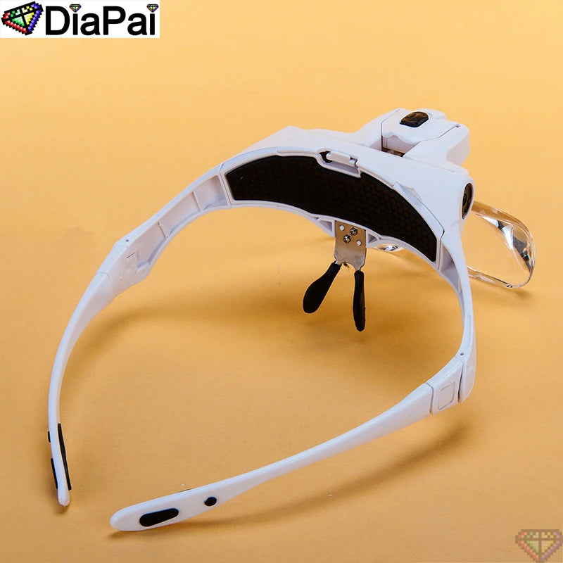 DIAPAI Adjustable 5-Lens Loupe Headband Magnifier with LED Light – Diamond Painting Embroidery Glasses