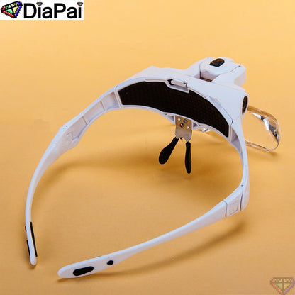 DIAPAI Adjustable 5-Lens Loupe Headband Magnifier with LED Light – Diamond Painting Embroidery Glasses