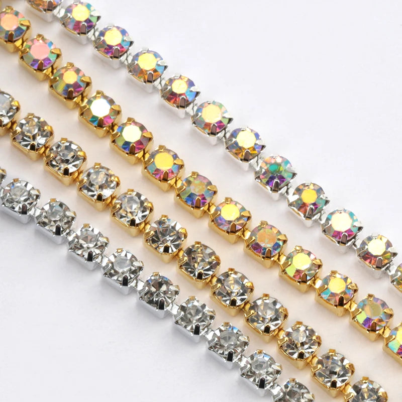 Glitter Rhinestone Chain Trim - SS6 SS16 Crystal Sew-On Glue-On Decoration For DIY Clothing Accessories