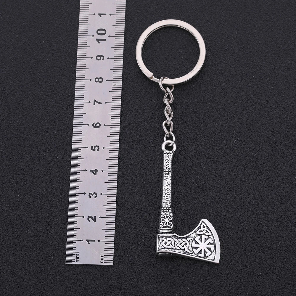 SKYRIM Viking Keychain – Punk Gothic Axe Talisman, Slavic Irish Knot Pagan Amulet Pendant, Men's Jewelry Gift
