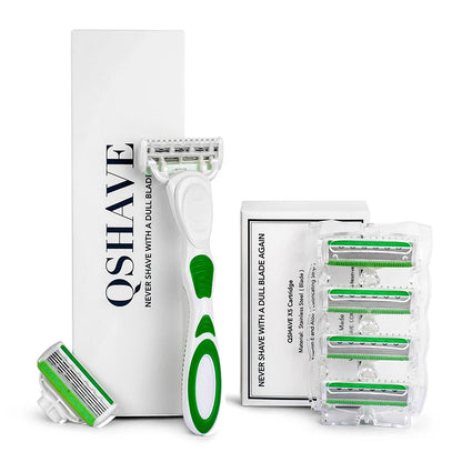 QShave Green Series Women’s Razor — 5-Layer X5 Blade Hair Remover for Bikini & Legs, Valentine’s Day Gift