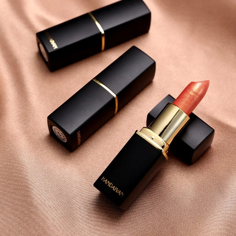 Professional Brand Lipstick – Waterproof, Long-Lasting Nude Pink & Mermaid Shimmer, Luxury Makeup Cosmetic