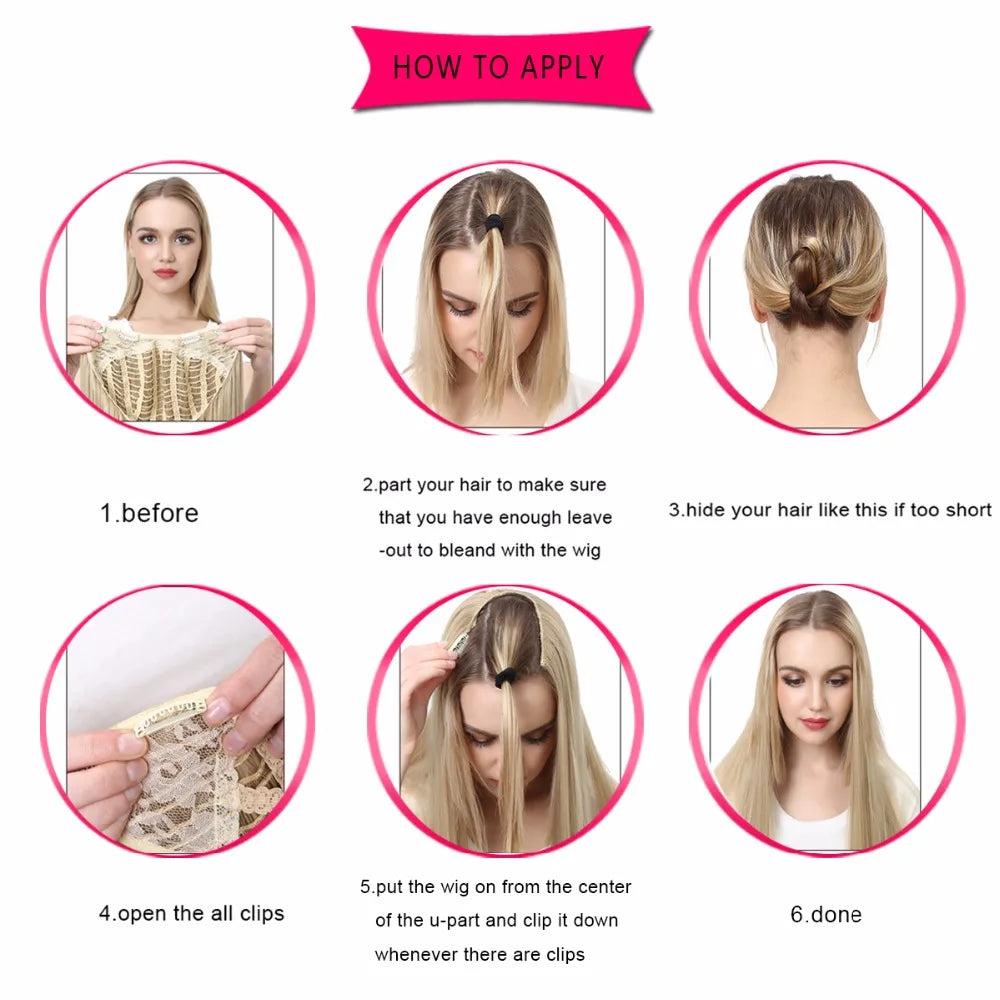 Synthetic U-Part Clip-in Hair Extensions – Long, Straight, Thick Blonde Hairpieces (16, 20, 24 Inch)