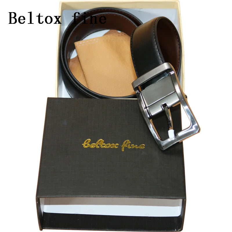 Men’s Genuine Leather Reversible Belt – 2-in-1 Rotated Buckle for Big & Tall Sizes