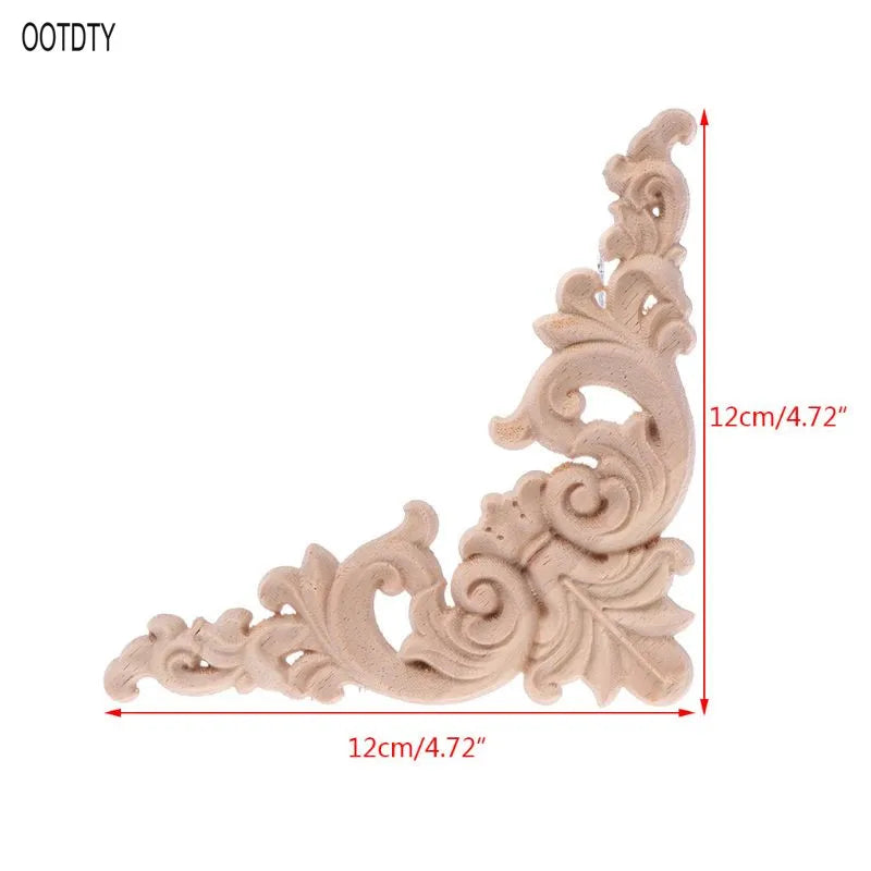 4pcs Wood Carved Corner Applique - Unpainted Furniture Cabinet Frame Decorative Onlay 12x12cm
