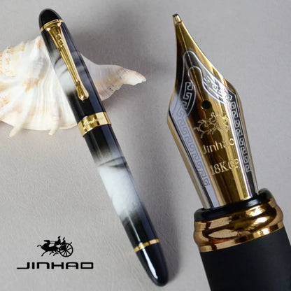 IRAURITA JINHAO X450 Fountain Pen – Dark Green & Golden, 18KGP 0.7mm Broad Nib, Full Metal, 21 Colors with Ink