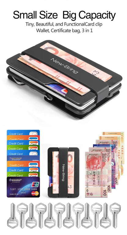 NewBring Multi-Functional Metal Money Clip – Men's Credit Card Wallet with Key Holder