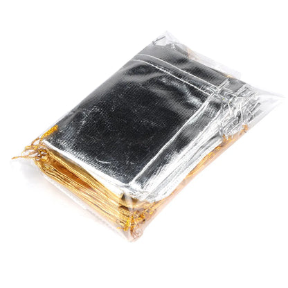 25-Piece Gold Foil Drawstring Storage Bags - Jewelry Packing Pouches for Wedding Gifts, Available in 7x9cm, 9x12cm, and 10x15cm